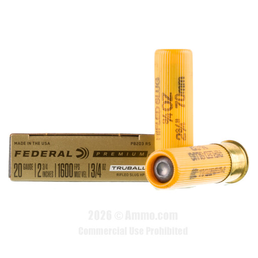Federal 20 Gauge Ammo - 5 Rounds of 3/4 oz. Rifled Slug Ammunition