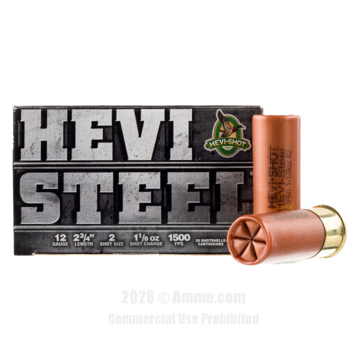 Hevi-Steel 12 Gauge Ammo - 25 Rounds of 1-1/8 oz. #2 Steel Shot...