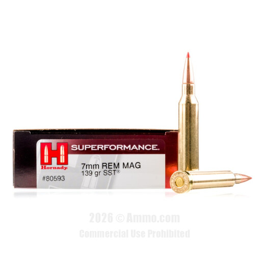 Hornady 7mm Rem Magnum Ammo - 20 Rounds of 139 Grain SST Ammunition