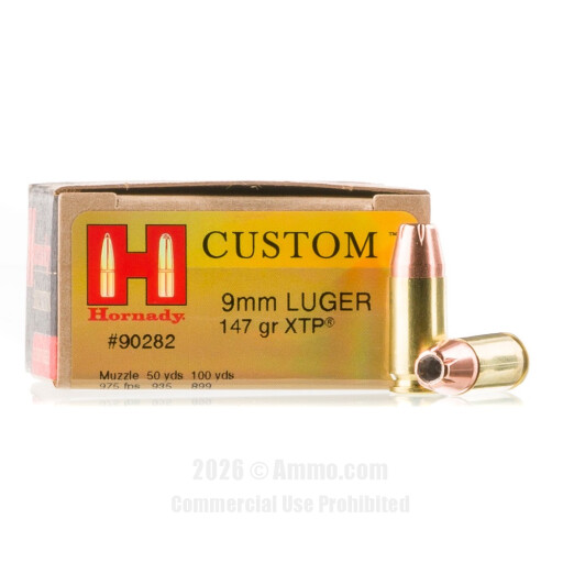 Hornady XTP 9mm Luger Ammo - 250 Rounds of 147 Grain JHP Ammunition