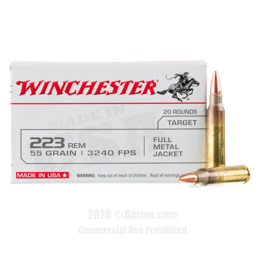 Winchester USA 223 Ammo - 20 Rounds of 55 Grain FMJ Ammunition