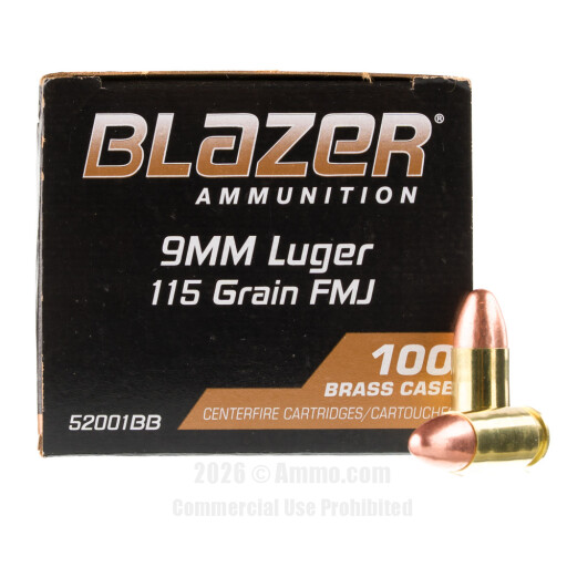Blazer Brass 9mm Ammo - 1000 Rounds of 115 Grain FMJ Ammunition
