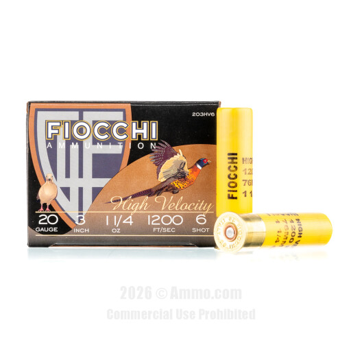 Fiocchi 20 Gauge  Ammo - 25 Rounds of 1-1/4 oz. #6 Shot (Lead)...