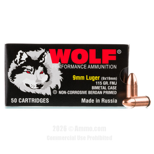 Wolf 9mm Ammo - 1350 Rounds of 115 Grain FMJ Ammunition **STEEL...