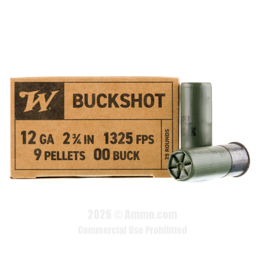 Winchester Military 12 Gauge Ammo - 250 Rounds of 9 Pellet 00...