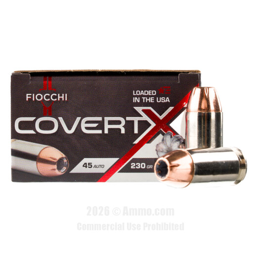 Fiocchi CovertX 45 ACP Ammo - 20 Rounds of 230 Grain JHP Ammunition