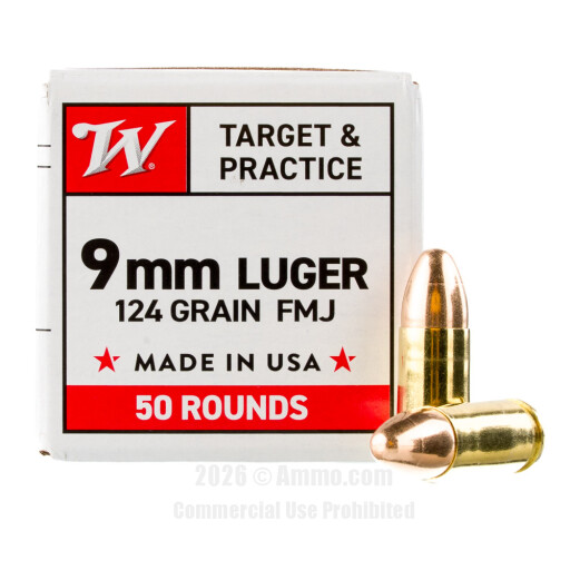 Winchester USA 9mm Ammo - 1000 Rounds of 124 Grain FMJ Ammunition
