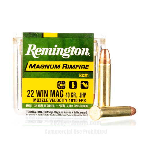 Remington 22 WMR Ammo - 50 Rounds of 40 Grain JHP Ammunition