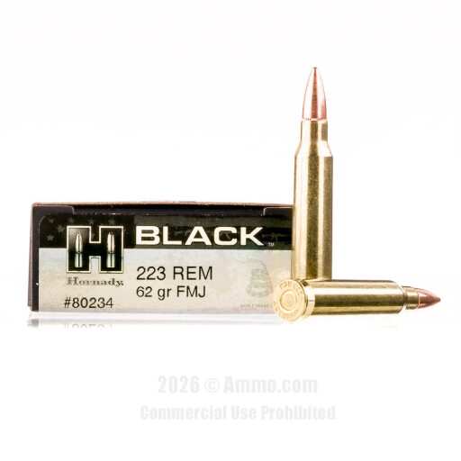 Hornady BLACK 223 Ammo - 20 Rounds of 62 Grain FMJ Ammunition