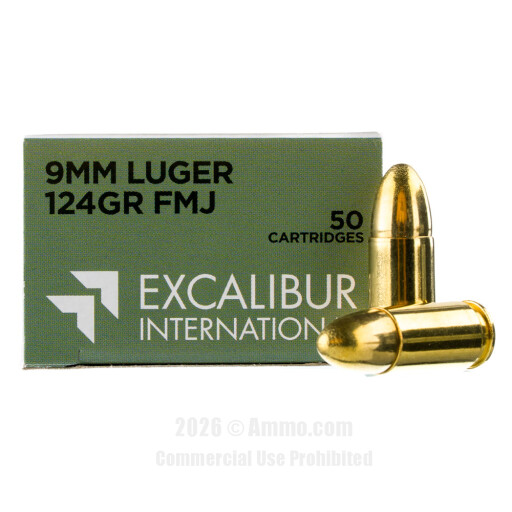 Excalibur 9mm Ammo - 1000 Rounds of 124 Grain FMJ Ammunition