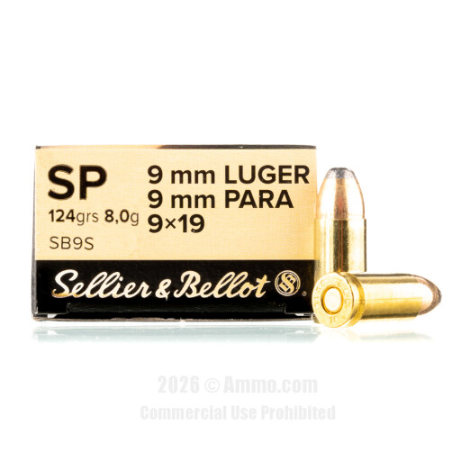 Sellier and Bellot 9mm Ammo - 50 Rounds of 124 Grain SP Ammunition