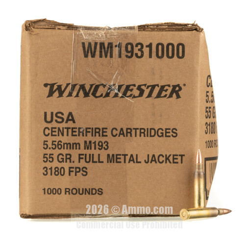 Winchester USA 5.56x45 Ammo - 1000 Rounds of 55 Grain FMJ Ammunition