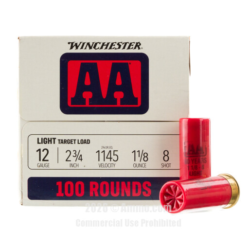 Winchester AA 12 Gauge Ammo - 100 Rounds of 1-1/8 oz. #8 Shot...