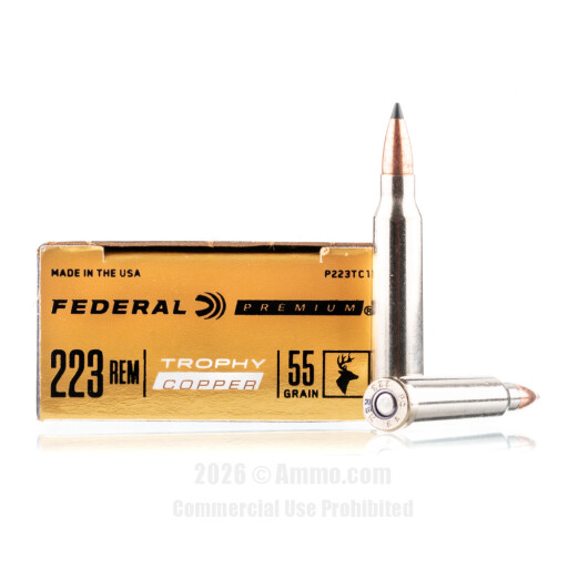 Federal 223 Ammo - 20 Rounds of 55 Grain Trophy Copper Ammunition