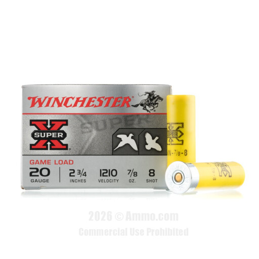 Winchester Super-X 20 Gauge Ammo - 25 Rounds of 7/8 oz. #8 Shot...