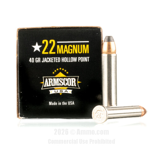 Armscor 22 WMR Ammo - 50 Rounds of 40 Grain JHP Ammunition