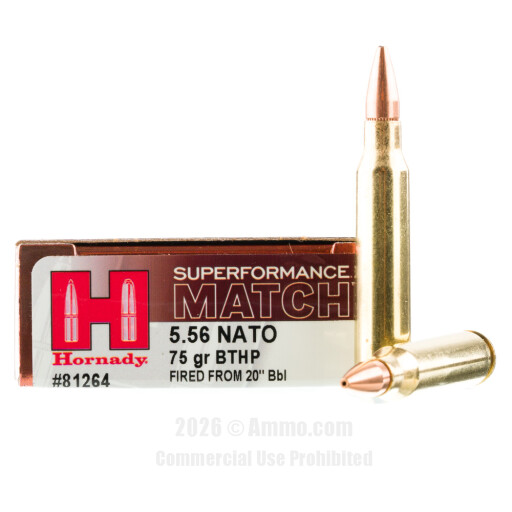 Hornady Superformance Match 5.56x45 Ammo - 20 Rounds of 75 Grain...