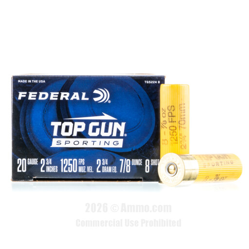 Federal Top Gun Sporting 20 Gauge Ammo - 250 Rounds of 7/8 oz. #8...
