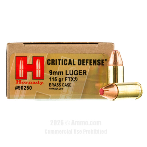 Hornady 9mm Ammo - 25 Rounds of 115 Grain JHP Ammunition