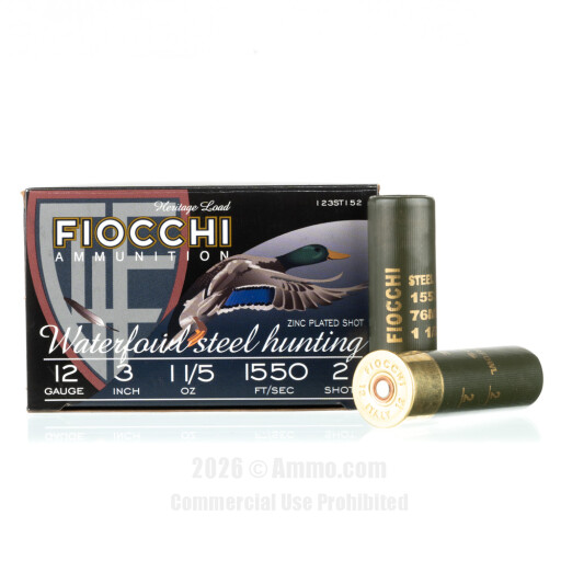 Fiocchi 12 Gauge Ammo - 25 Rounds of 1-1/5 oz. #2 Steel Shot...