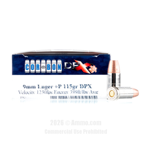 Corbon 9mm +P Ammo - 20 Rounds of 115 Grain JHP Ammunition