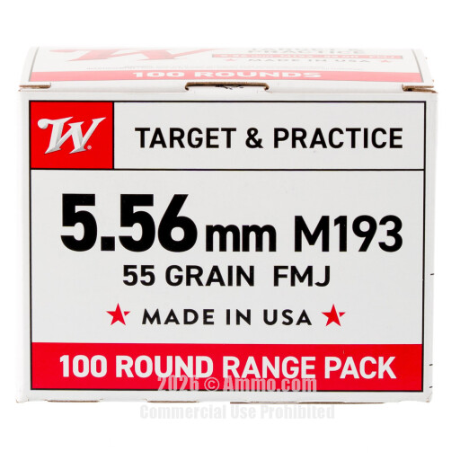 Winchester USA 5.56x45 Ammo - 100 Rounds of 55 Grain FMJ M193...