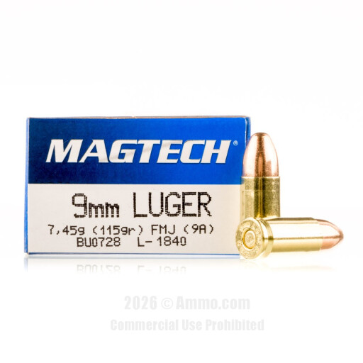 Magtech 9mm Ammo - 50 Rounds of 115 Grain FMJ Ammunition