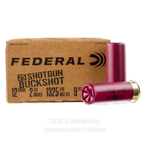 Federal 12 Gauge Ammo - 25 Rounds of 00 Buck Ammunition