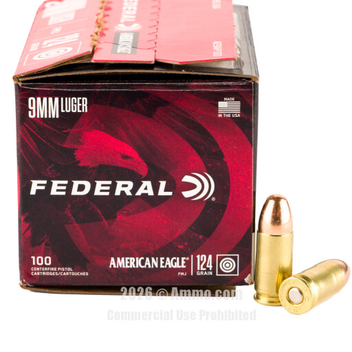 Federal American Eagle 9mm Ammo - 100 Rounds of 124 Grain FMJ...