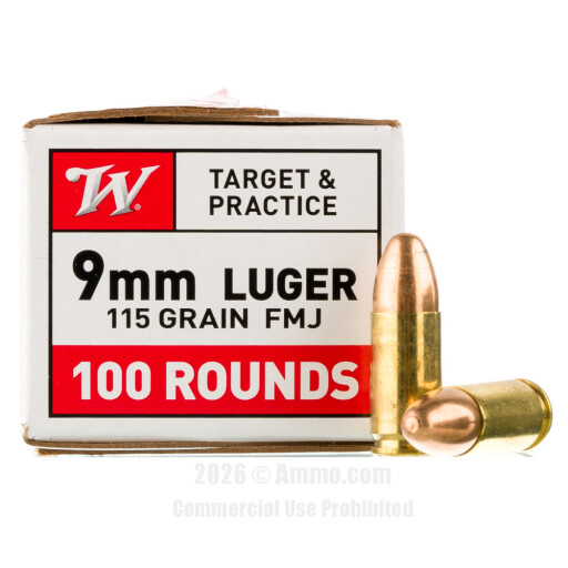 Winchester 9mm Ammo - 100 Rounds of 115 Grain FMJ Ammunition
