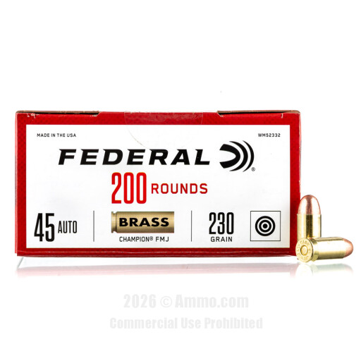 Federal Champion 45 ACP Ammo - 1000 Rounds of 230 Grain FMJ Ammunition