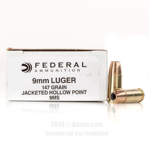 Federal 9mm Ammo - 50 Rounds of 147 Grain JHP Ammunition