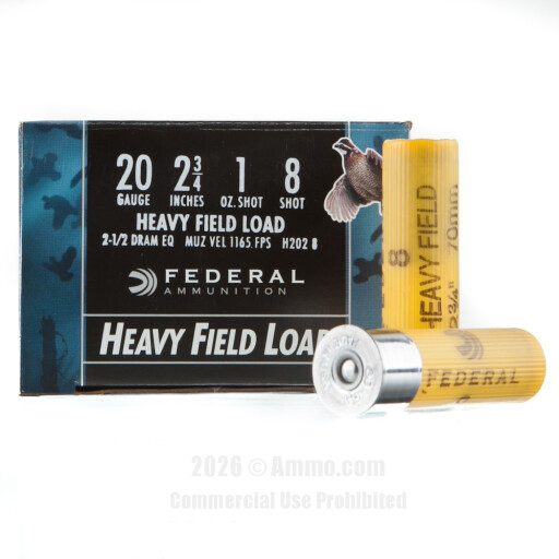 Federal 20 Gauge Ammo - 250 Rounds of 2-3/4" 1 oz. #8 Shot Ammunition