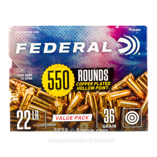 Federal 22 LR Ammo - 550 Rounds of 36 Grain CPHP Ammunition