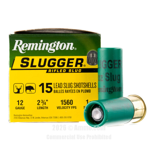 Remington Slugger 12 Gauge Ammo - 15 Rounds of 1 oz. Rifled Slug...