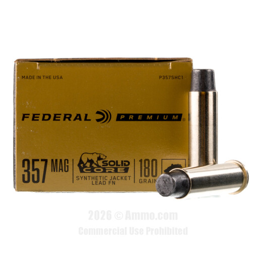 Federal Solid Core 357 Magnum Ammo - 20 Rounds of 180 Grain...