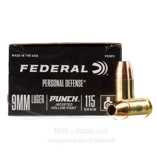 Federal Punch 9mm Ammo - 20 Rounds of 115 Grain JHP Ammunition