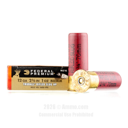 Federal 12 Gauge Ammo - 5 Rounds of 1 oz. Rifled Slug Ammunition