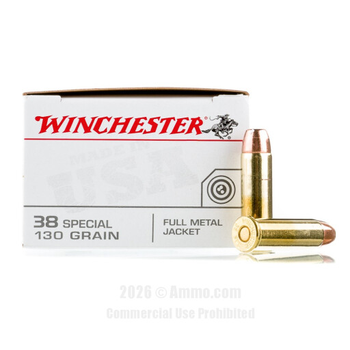Winchester 38 Special Ammo - 50 Rounds of 130 Grain FMJ Ammunition