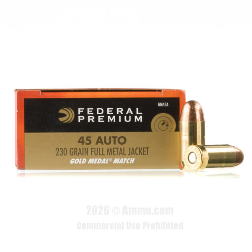 Federal Gold Medal 45 ACP Ammo - 50 Rounds of 230 Grain FMJ Ammunition