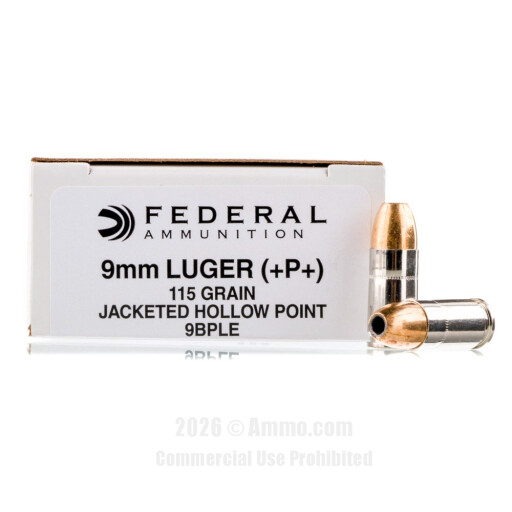 Federal 9mm +P+ Ammo - 1000 Rounds of 115 Grain JHP Ammunition