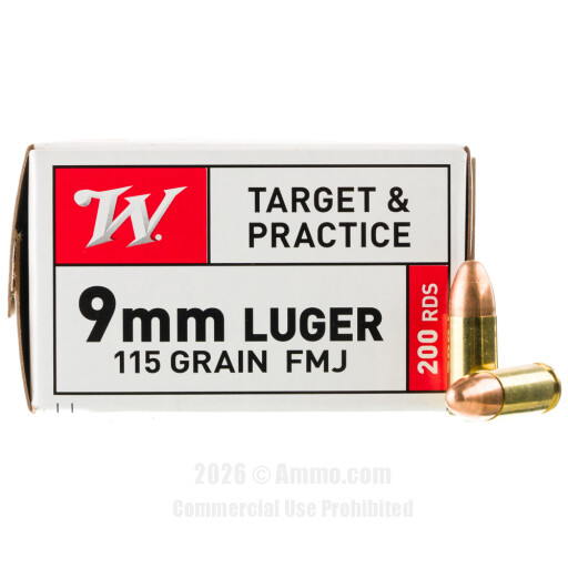 Winchester 9mm  Ammo - 1000 Rounds of 115 Grain FMJ Ammunition