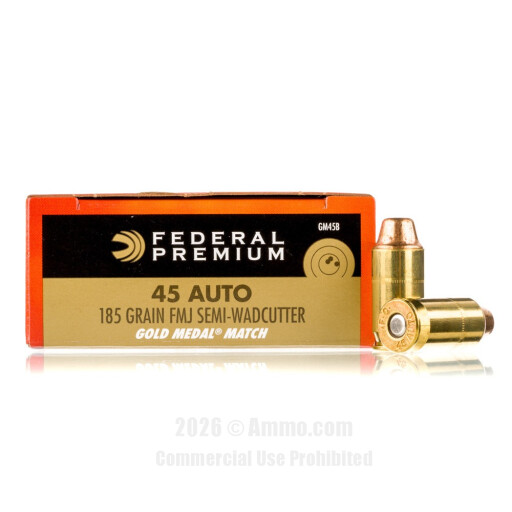 Federal Gold Medal Match 45 ACP Ammo - 50 Rounds of 185 Grain FMJ...