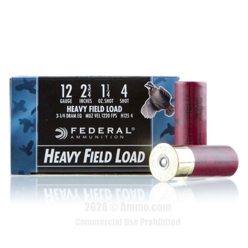 Federal 12 Gauge Ammo - 25 Rounds of 1-1/4 oz. #4 Shot Ammunition