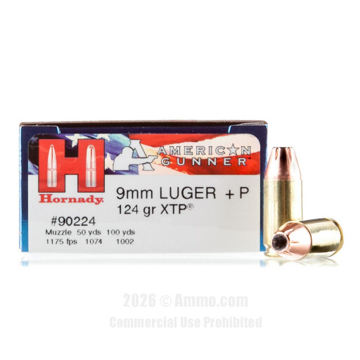 Hornady American Gunner 9mm +P Ammo - 250 Rounds of 124 Grain JHP...