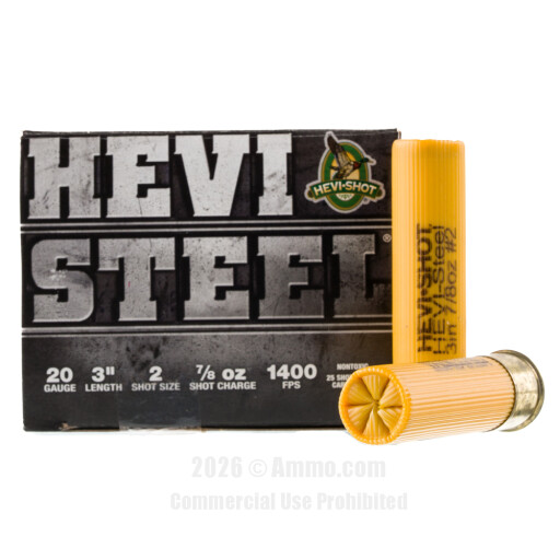 Hevi-Steel 20 Gauge Ammo - 25 Rounds of 7/8 oz. #2 Steel Shot...