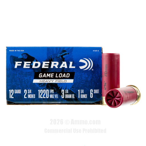 Federal 12 Gauge Ammo - 25 Rounds of 1-1/4 oz. #6 Shot Ammunition