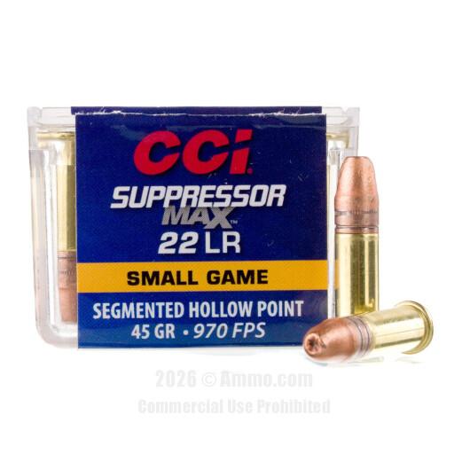 CCI Suppressor Max 22 LR Ammo - 100 Rounds of 45 Grain SHP Ammunition