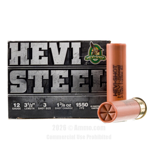 Hevi-Steel 12 Gauge Ammo - 25 Rounds of 1-3/8 oz. #3 Steel Shot...