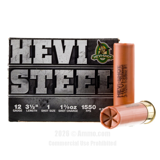 Hevi-Steel 12 Gauge Ammo - 25 Rounds of 1-3/8 oz. #1 Steel Shot...